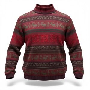 VTG Sweater Ski Lodge Winter Fair Isle Red Cozy XL Women's